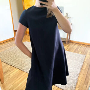 Frankie Shop Navy Short Sleeve Business Poplin Tulip Designer Classic Midi Dress